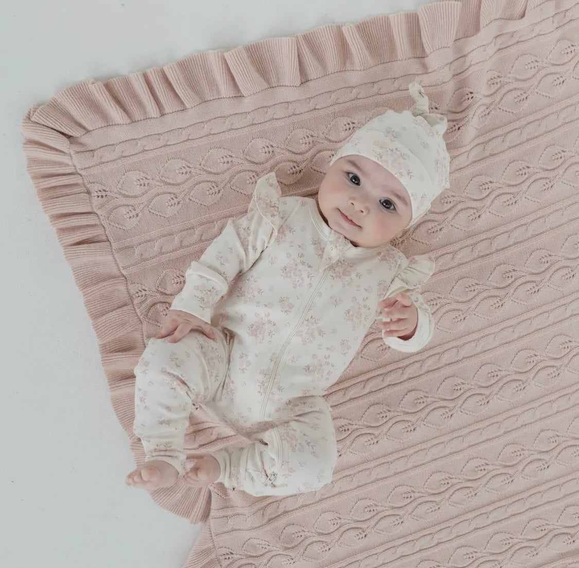 Blush Ruffle Knit Organic Blanket