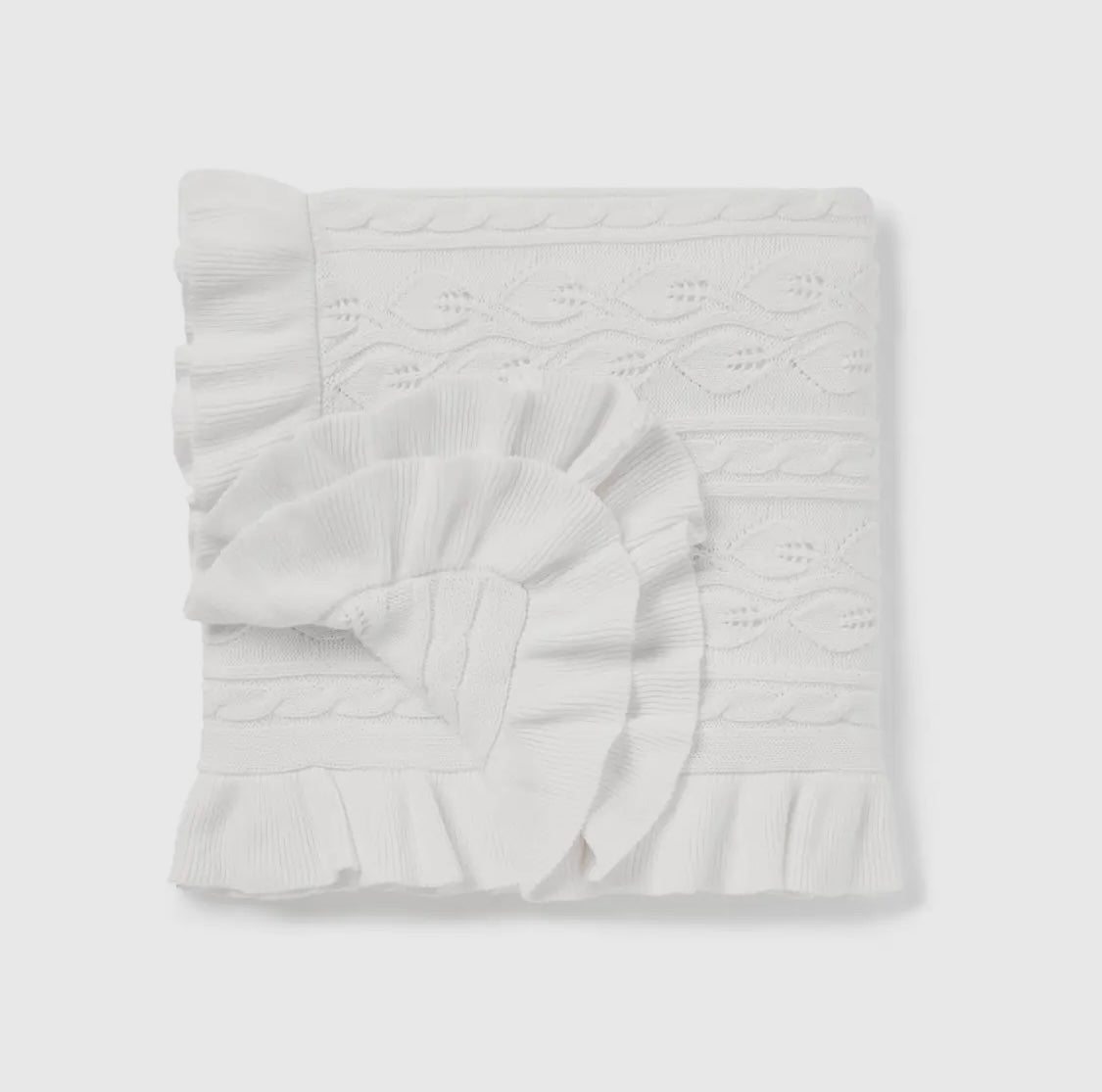 White Ruffle Knit Organic Blanket