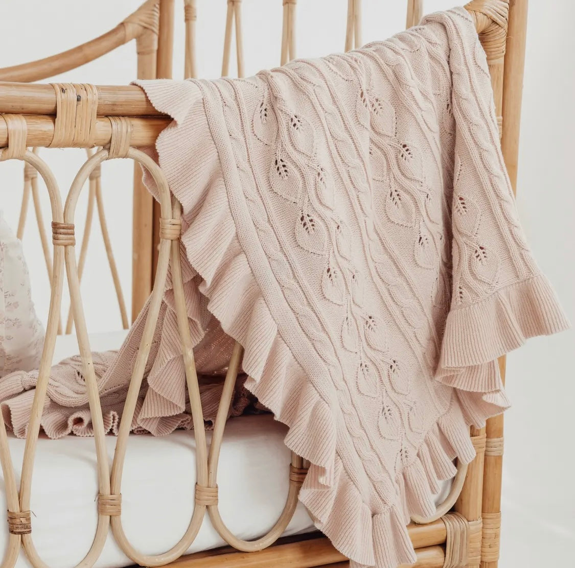 Blush Ruffle Knit Organic Blanket